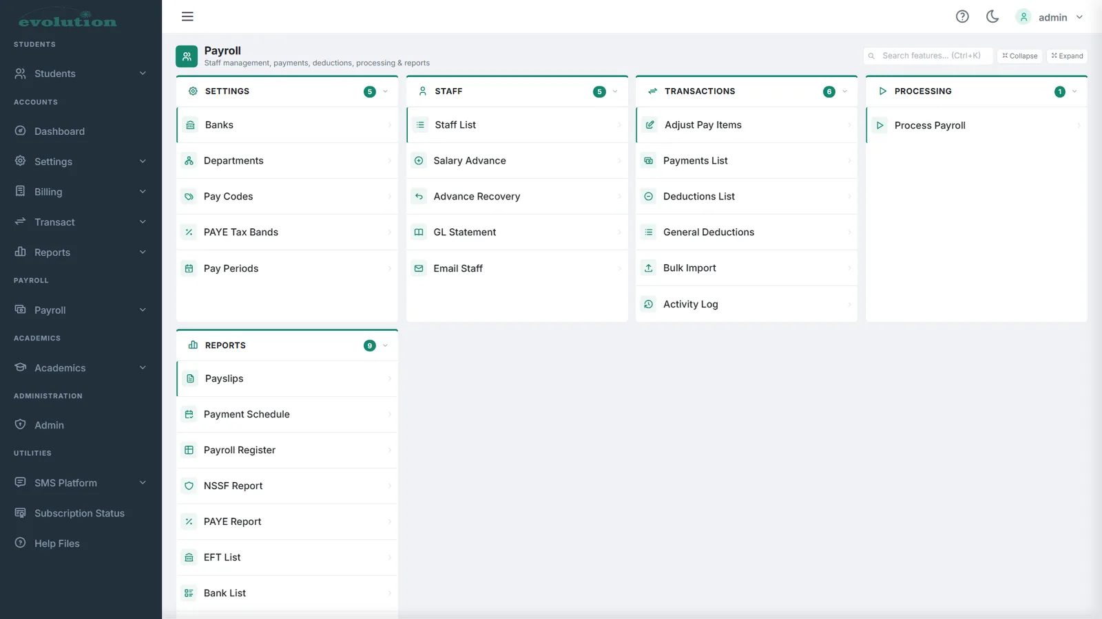 Payroll menu